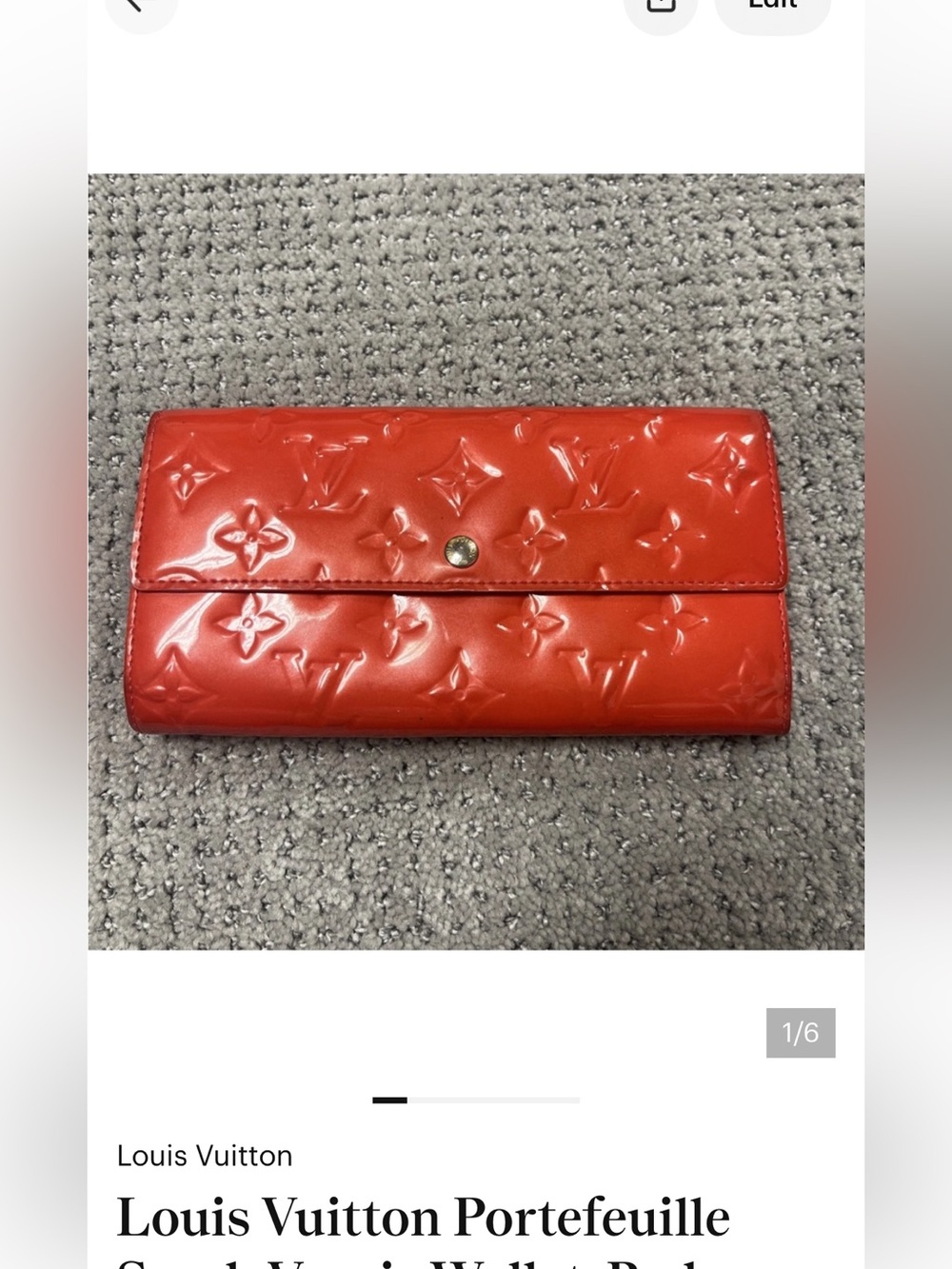 Louis Vuitton Portefeuille Sarah Vernis Wallet  Red Patent Leather Authentic